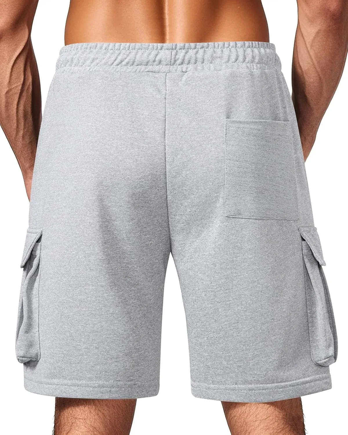 A WATERWANG Men's Cargo Sweat Shorts Casual Drawstring Elastic Waist Athletic Workout Gym Jogger Shorts with 5 Pockets