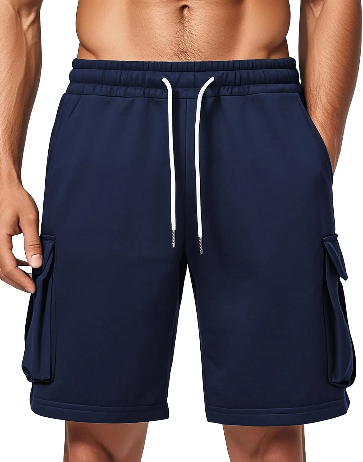 A WATERWANG Men's Cargo Sweat Shorts Casual Drawstring Elastic Waist Athletic Workout Gym Jogger Shorts with 5 Pockets