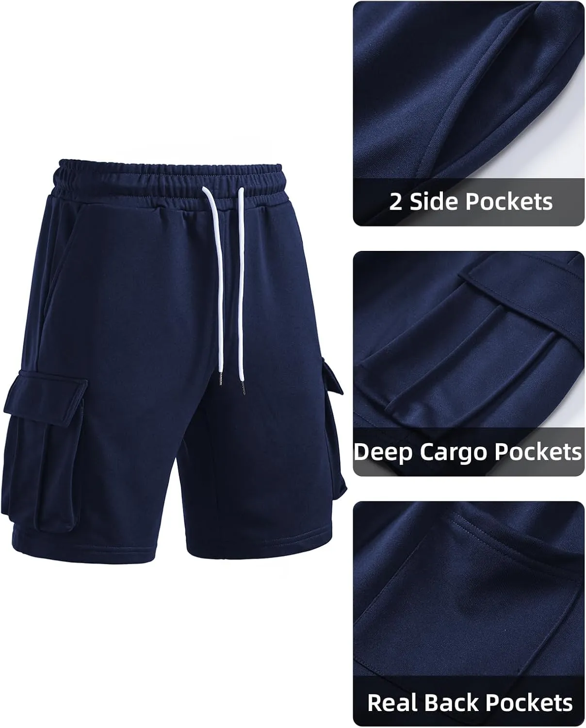 A WATERWANG Men's Cargo Sweat Shorts Casual Drawstring Elastic Waist Athletic Workout Gym Jogger Shorts with 5 Pockets
