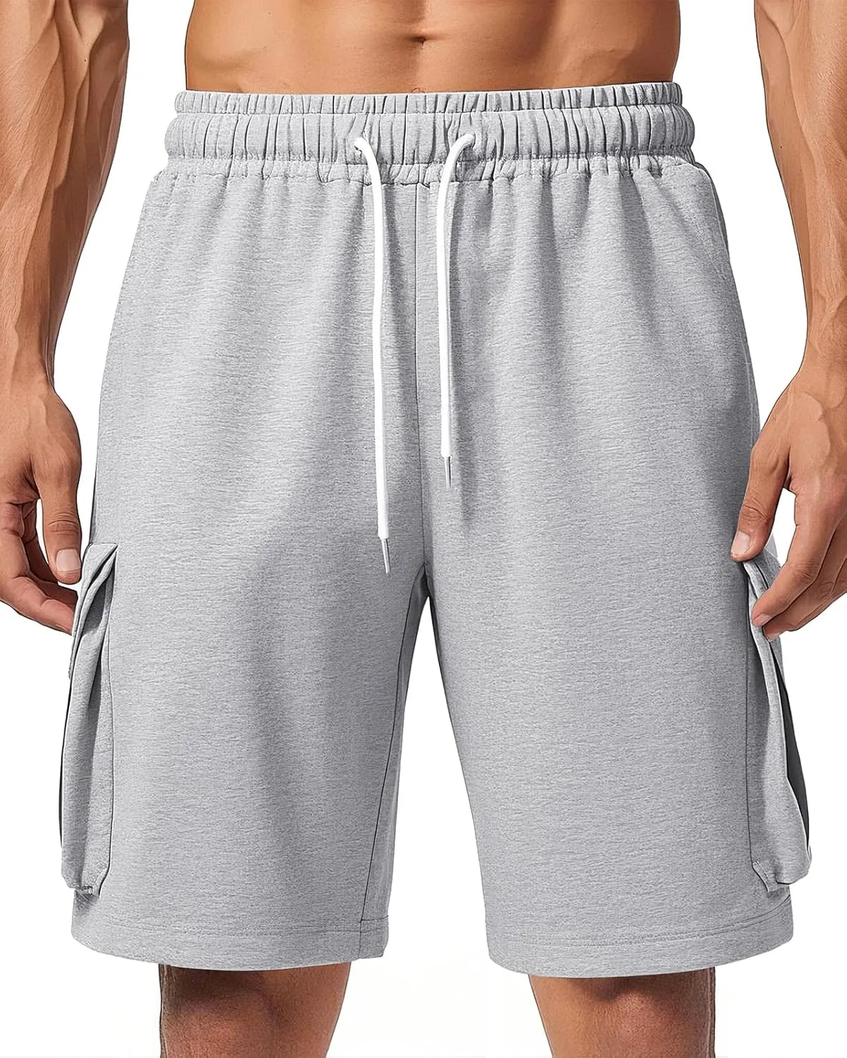 A WATERWANG Men's Cargo Sweat Shorts Casual Drawstring Elastic Waist Athletic Workout Gym Jogger Shorts with 5 Pockets