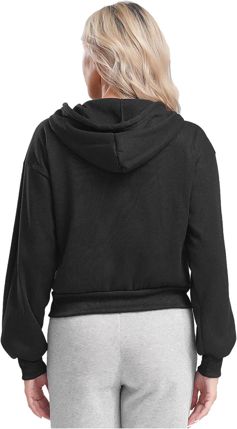 ACSUSS Women's Zip Up Hoodies Fleece Cropped Jacket Drawstring Casual Long Sleeve Hooded Sweatshirts