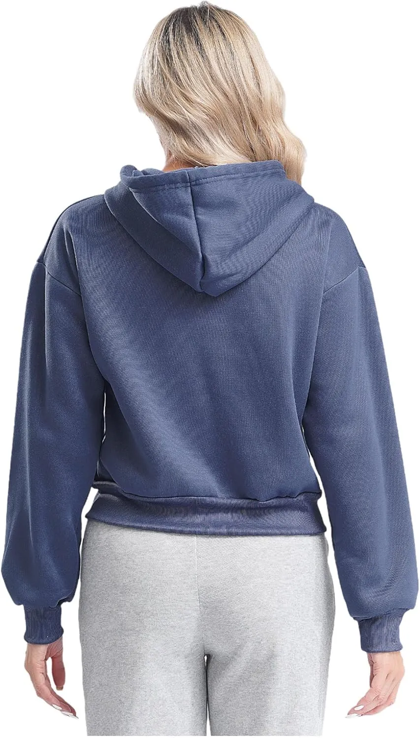 ACSUSS Women's Zip Up Hoodies Fleece Cropped Jacket Drawstring Casual Long Sleeve Hooded Sweatshirts