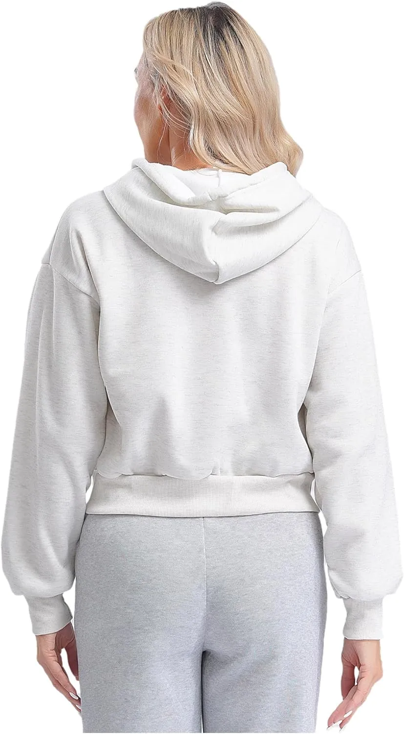 ACSUSS Women's Zip Up Hoodies Fleece Cropped Jacket Drawstring Casual Long Sleeve Hooded Sweatshirts