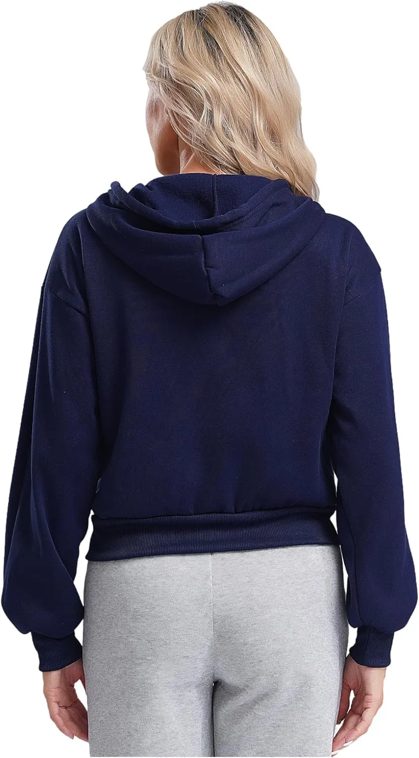 ACSUSS Women's Zip Up Hoodies Fleece Cropped Jacket Drawstring Casual Long Sleeve Hooded Sweatshirts