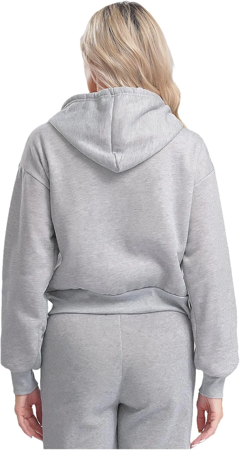 ACSUSS Women's Zip Up Hoodies Fleece Cropped Jacket Drawstring Casual Long Sleeve Hooded Sweatshirts