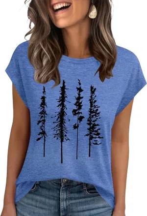 AKEWEI Womens Vintage Flower Print T Shirt Funny Cute Animal Graphic Tees Tops Loose Casual Outdoor Shirt