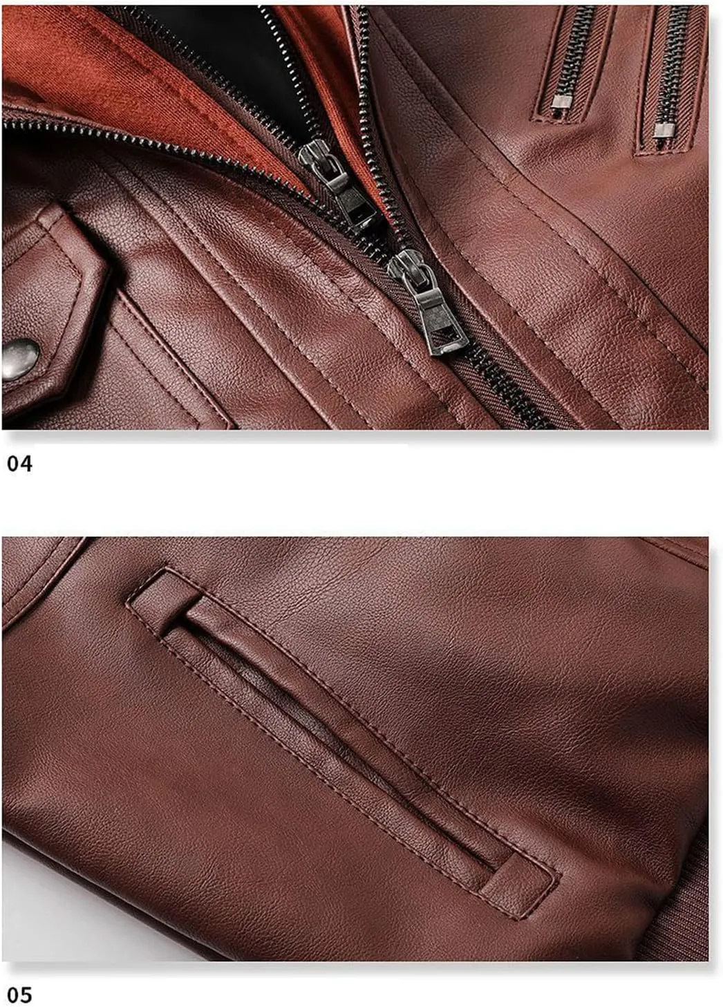 Alloaone Men Leather Jacket Motorcycle Pu Hooded Jacket Motorcycle Rider Leather Coat