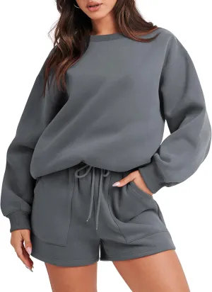 ANRABESS Women 2 Piece Outfits Sweat Shorts Sets 2025 Oversized Casual Lounge Matching Set Sweatsuit Tracksuit Clothes