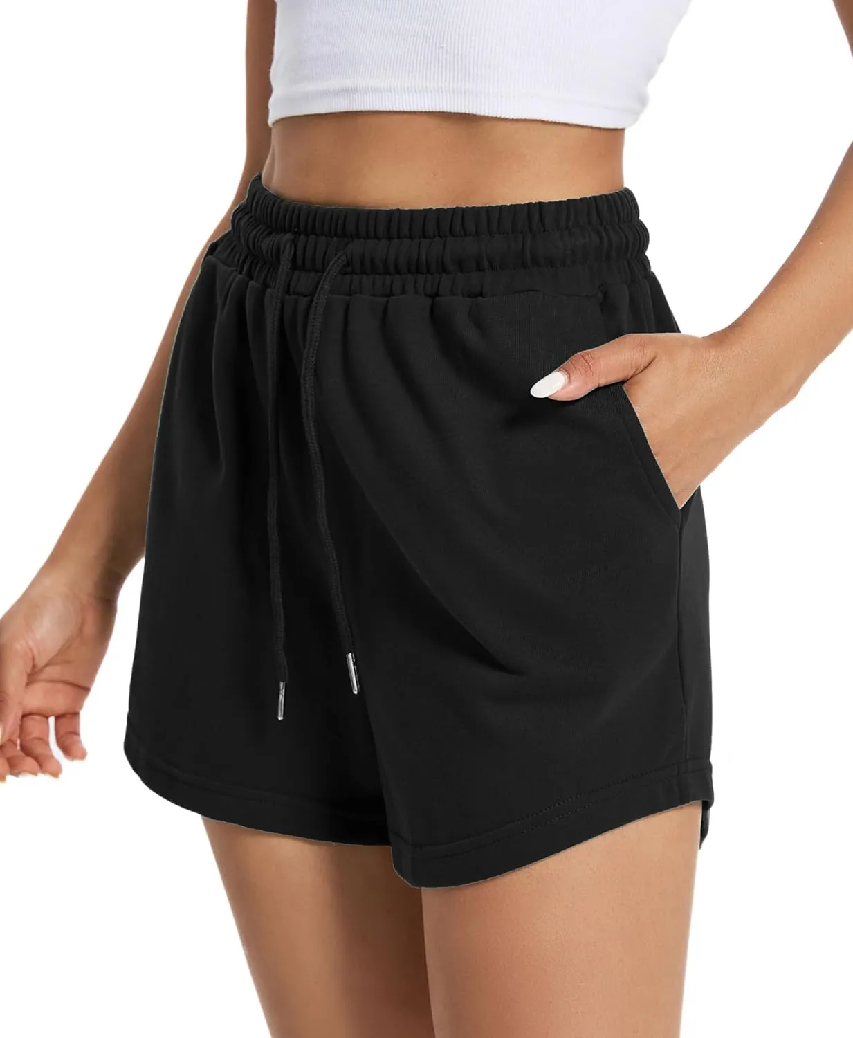 Auriviz Women's Sweat Shorts Comfy Lounge Running Shorts Gym Summer Casual High Waisted Athletic Shorts with Pockets