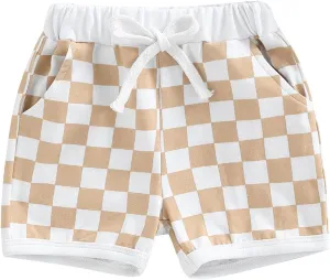 Baby Boy Cotton Shorts Toddler Boys Summer Checkerboard Jogger Shorts Elastic Waist Casual Short Pants with Pockets