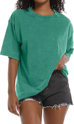 BINTEHGS Oversized Grunge Vintage t Shirts for Women Short Sleeve Cotton Casual Baggy Tees Teens Trendy Crew Neck Loose Tops