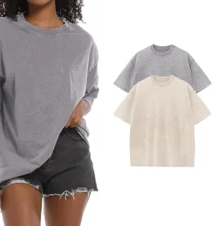 BINTEHGS Oversized Grunge Vintage t Shirts for Women Short Sleeve Cotton Casual Baggy Tees Teens Trendy Crew Neck Loose Tops