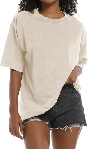 BINTEHGS Oversized Grunge Vintage t Shirts for Women Short Sleeve Cotton Casual Baggy Tees Teens Trendy Crew Neck Loose Tops