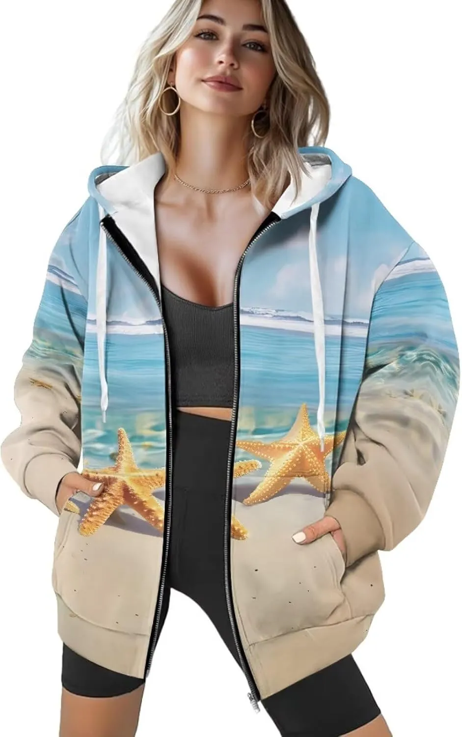 Biyejit Womens Zip Up Hoodies Long Sleeve Fall Oversized Sweatshirts Y2K Jacket with Pockets