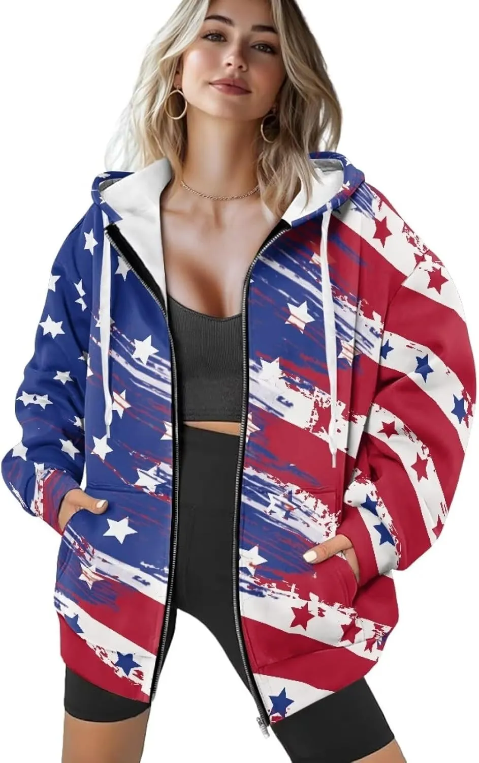 Biyejit Womens Zip Up Hoodies Long Sleeve Fall Oversized Sweatshirts Y2K Jacket with Pockets