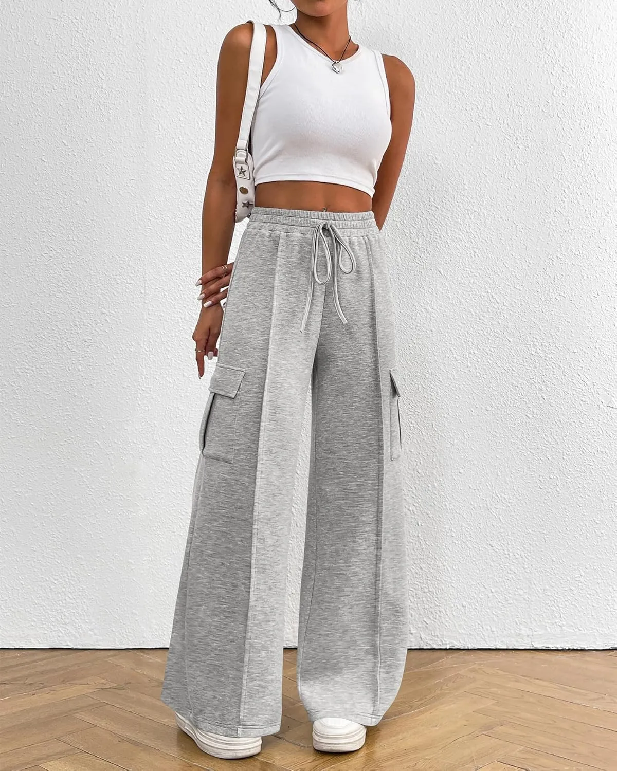 BTFBM Women's Running Sweatpants Fall Baggy Wide Leg Lounge Pants Casual Workout Joggers Pants with Pockets