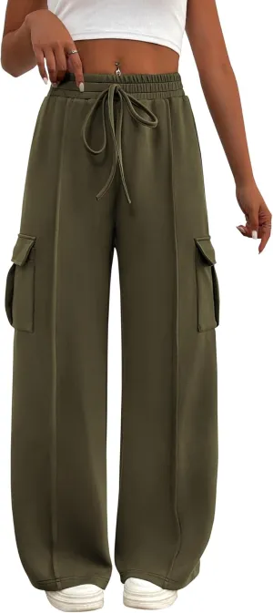 BTFBM Women's Running Sweatpants Fall Baggy Wide Leg Lounge Pants Casual Workout Joggers Pants with Pockets