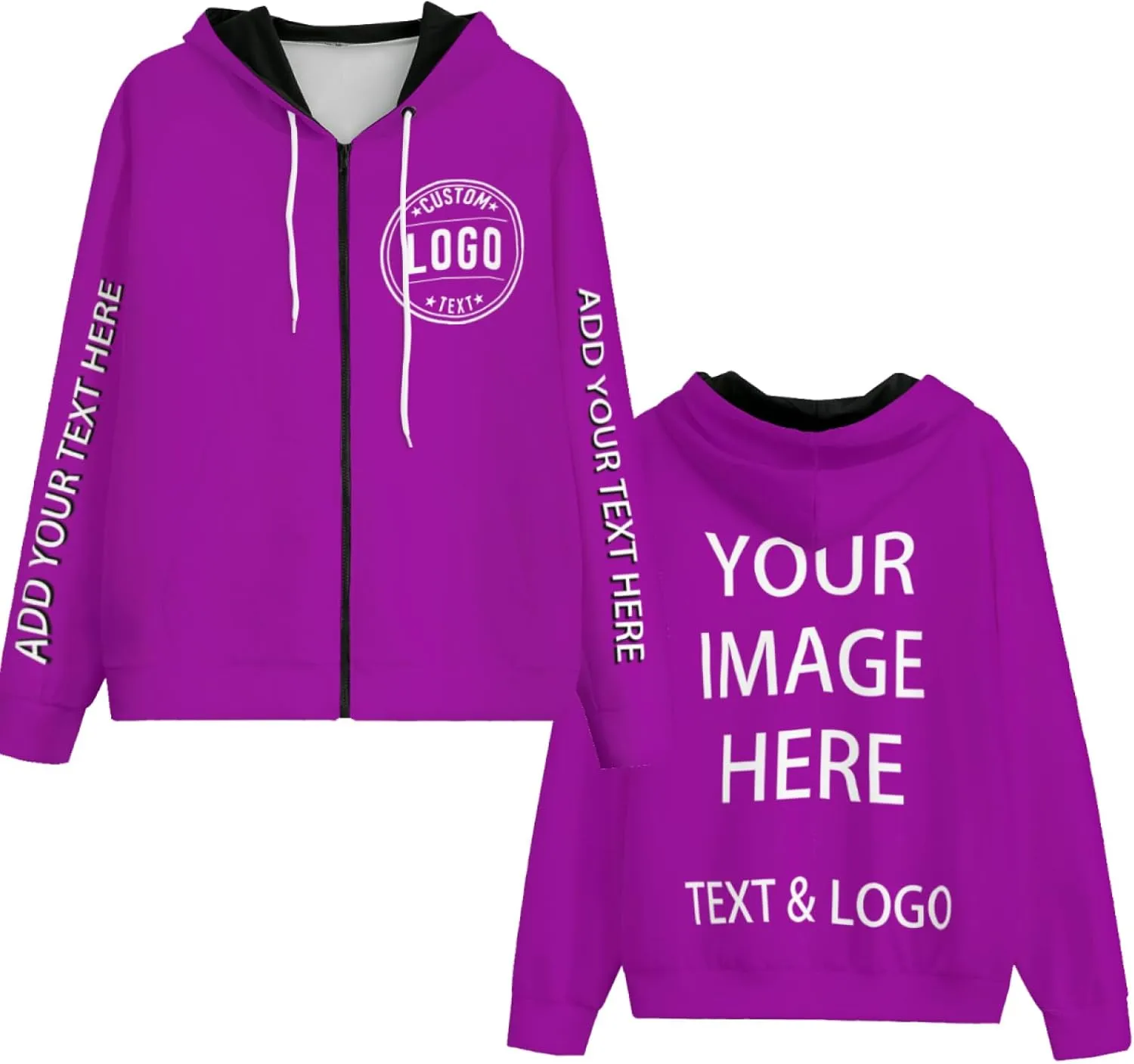 Bulk Custom Zip Up Hoodies Personalized Sweatshirts Unisex Add Your Text Photo Customize Hoodie