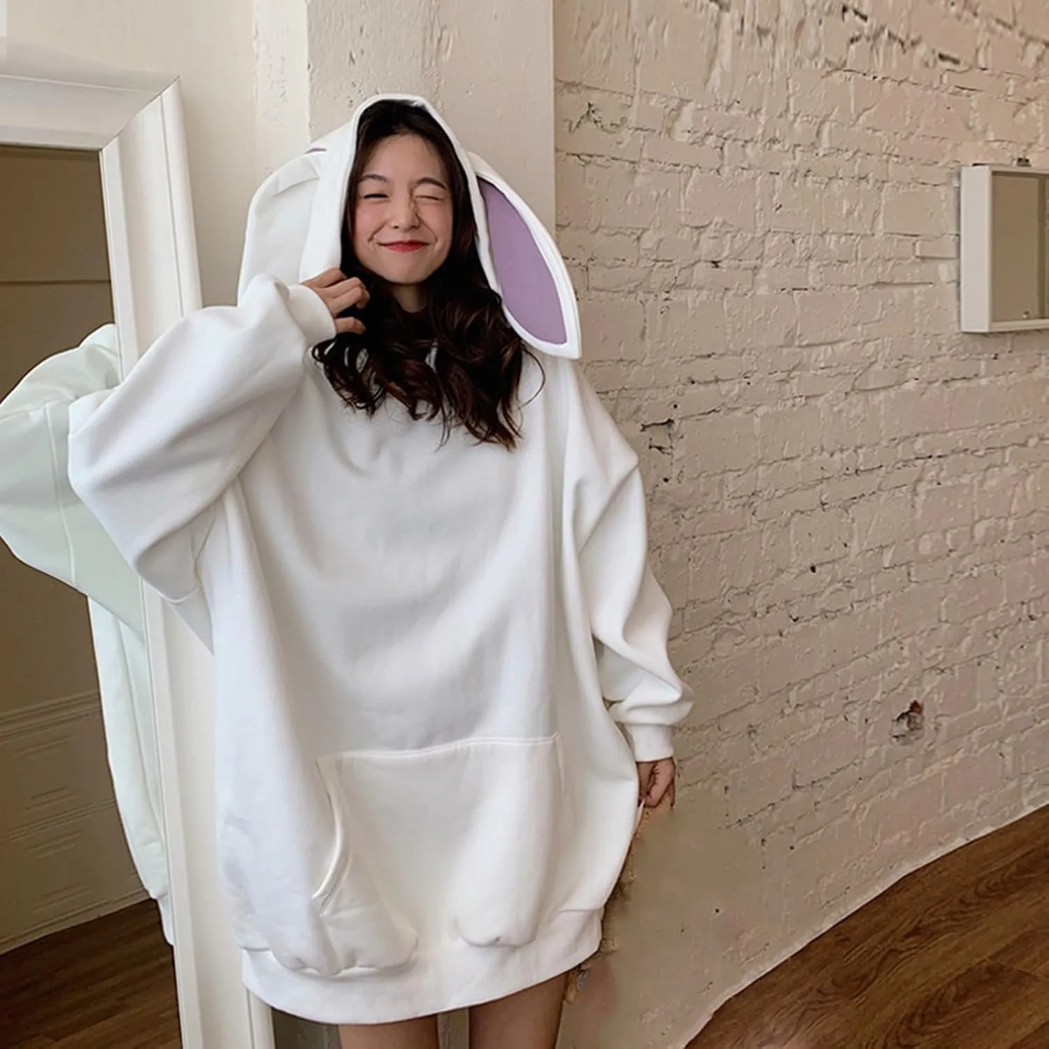 Bunny Jacket with Ears Fall Rabbit Ear with Hood Cute Bear Hoodie Long Sleeve Loose Fit Fleece Lined Hoodies
