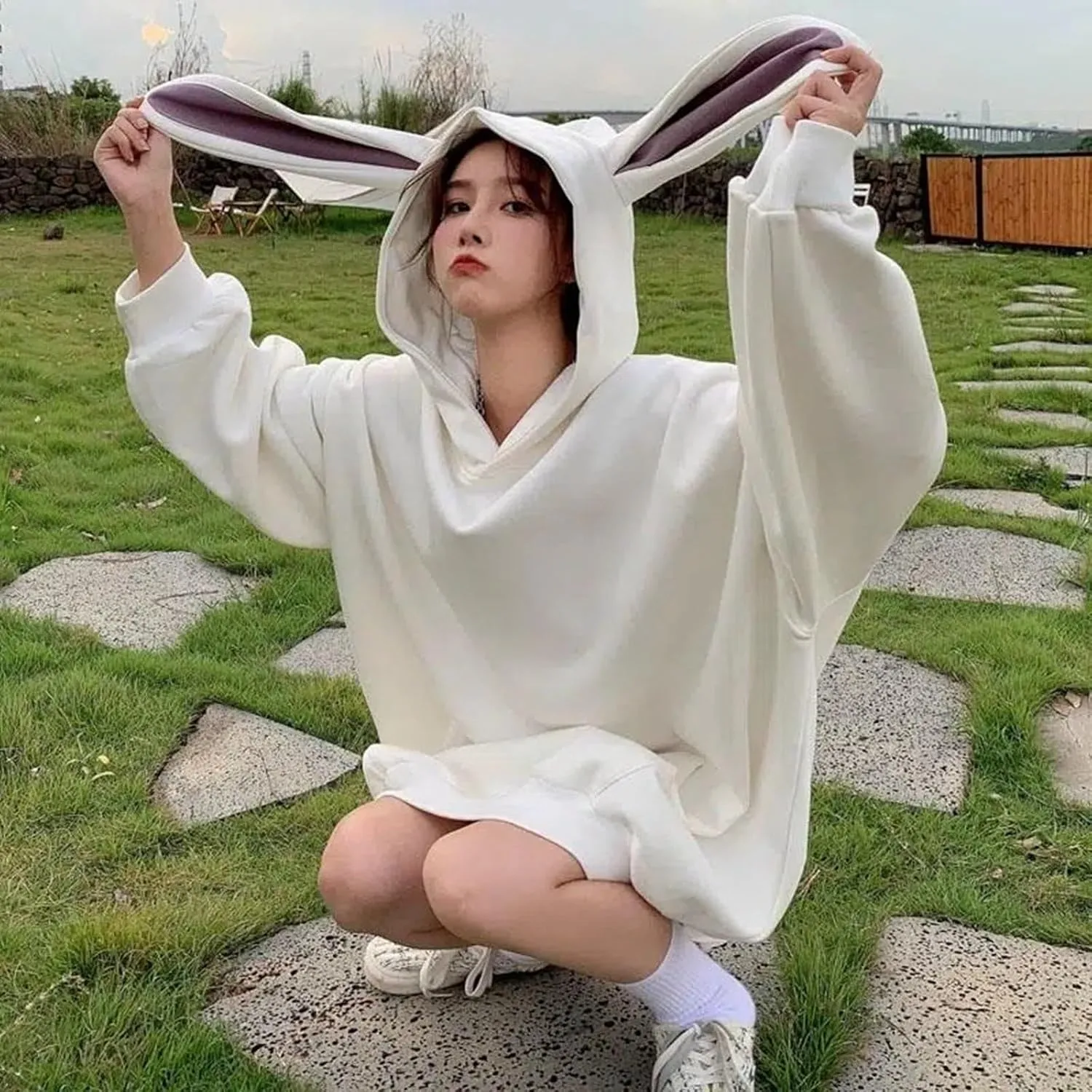 Bunny Jacket with Ears Fall Rabbit Ear with Hood Cute Bear Hoodie Long Sleeve Loose Fit Fleece Lined Hoodies