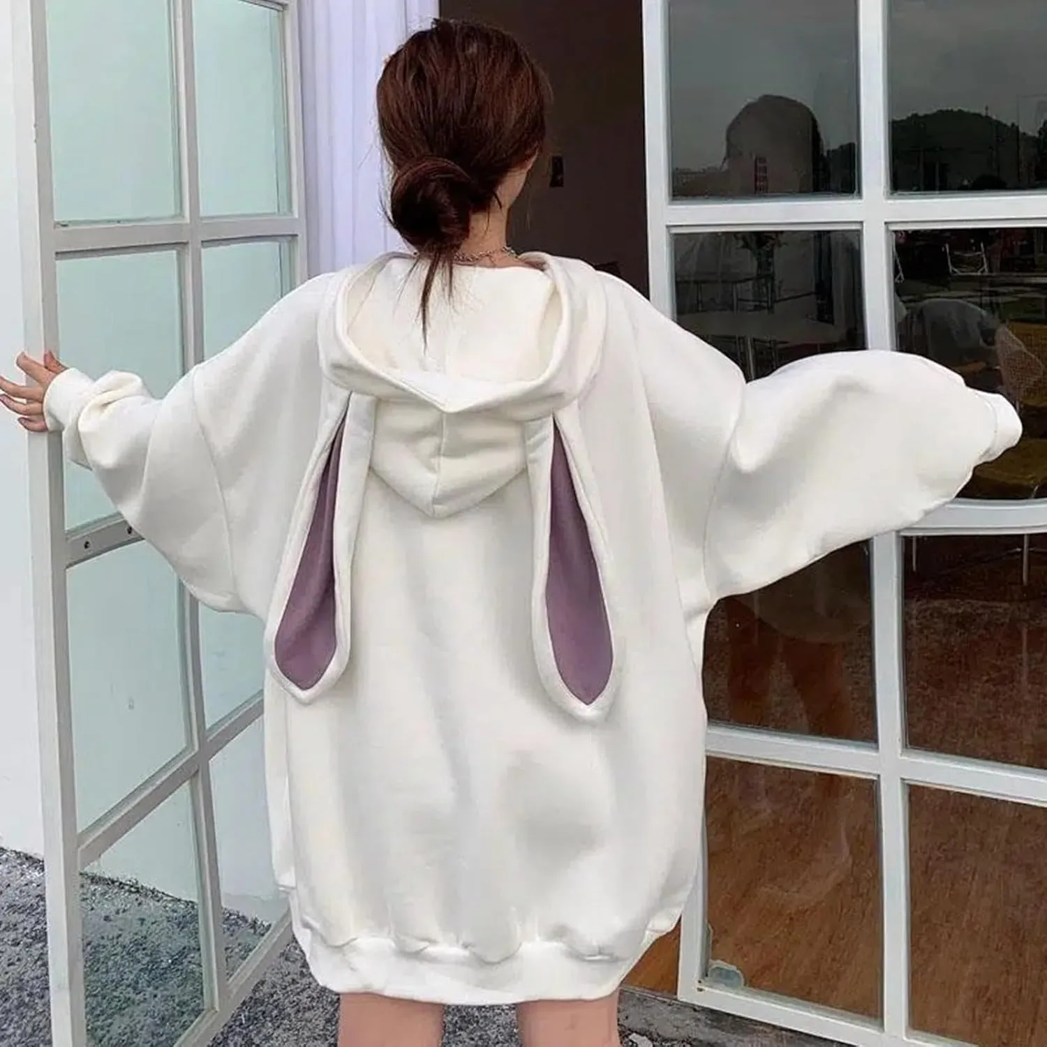 Bunny Jacket with Ears Fall Rabbit Ear with Hood Cute Bear Hoodie Long Sleeve Loose Fit Fleece Lined Hoodies