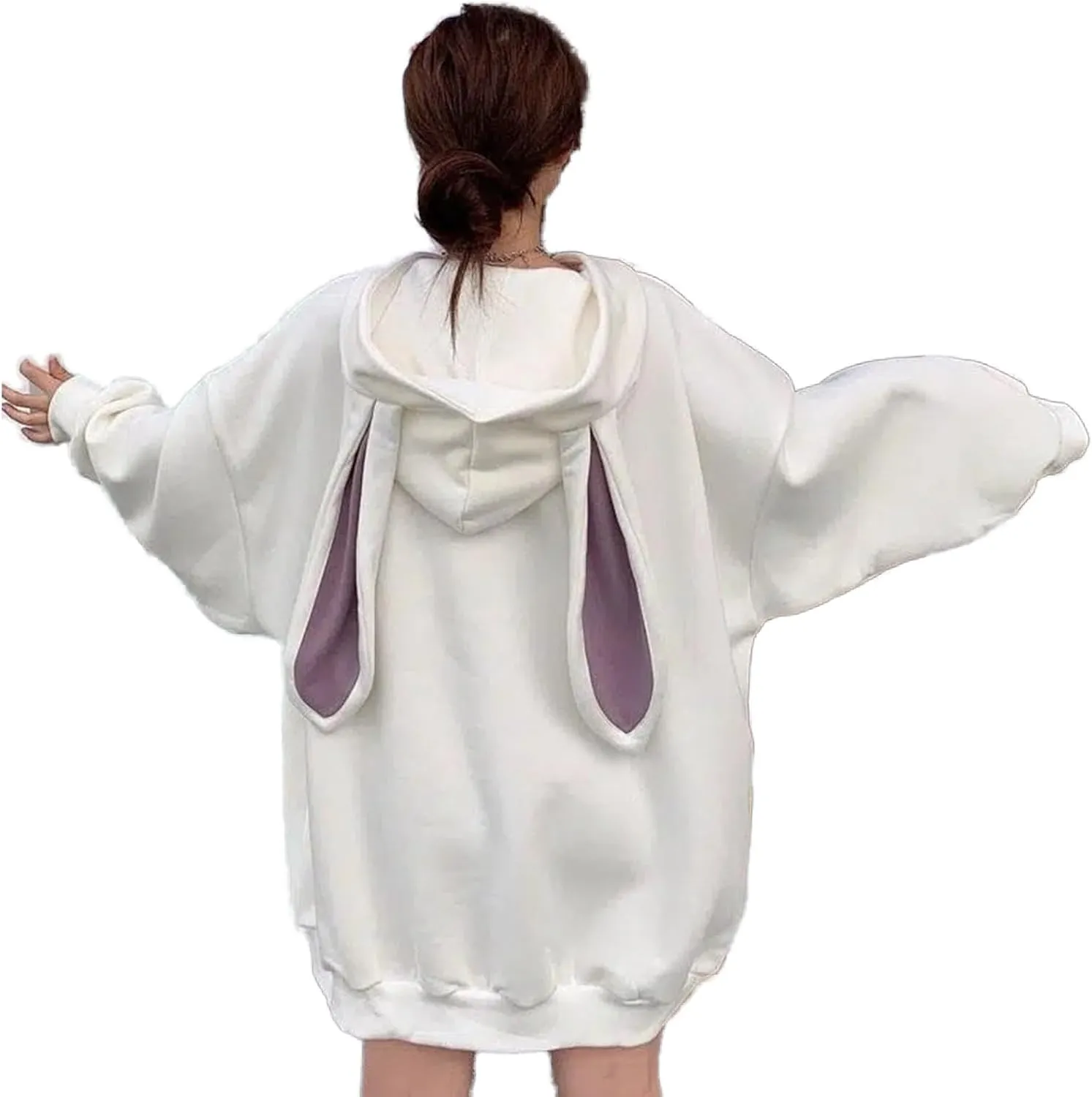 Bunny Jacket with Ears Fall Rabbit Ear with Hood Cute Bear Hoodie Long Sleeve Loose Fit Fleece Lined Hoodies