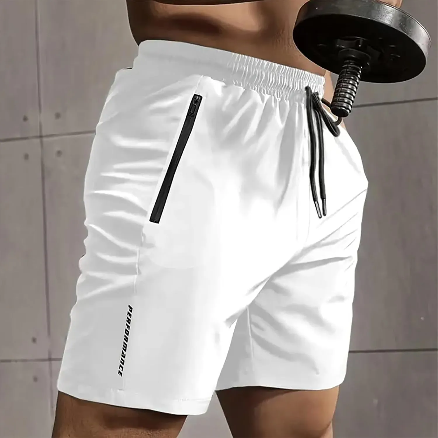 Cambkatl Men's Workout Running Shorts Drawstring Quick Dry Breathable Casual Summer Outdoot Beach Shorts with Zipper Pockets