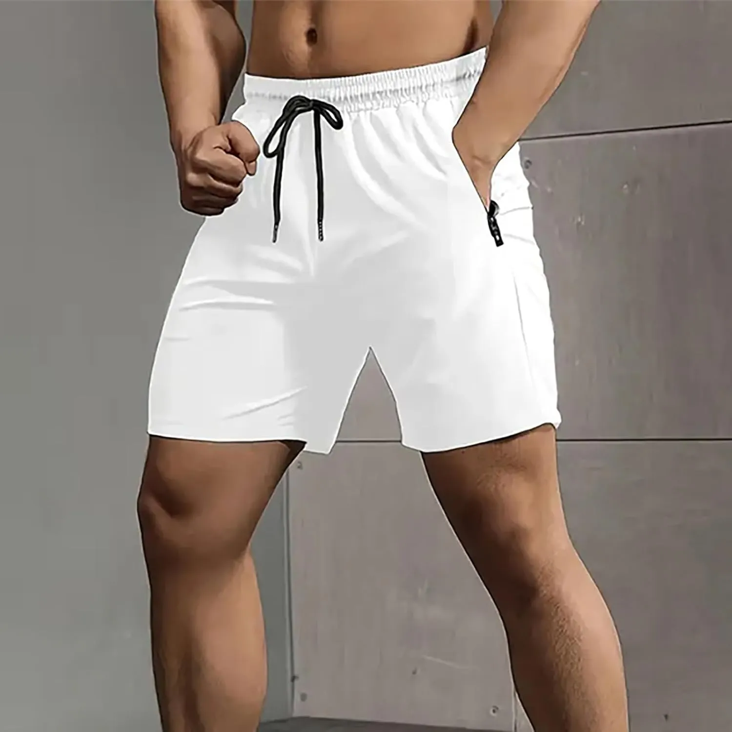 Cambkatl Men's Workout Running Shorts Drawstring Quick Dry Breathable Casual Summer Outdoot Beach Shorts with Zipper Pockets