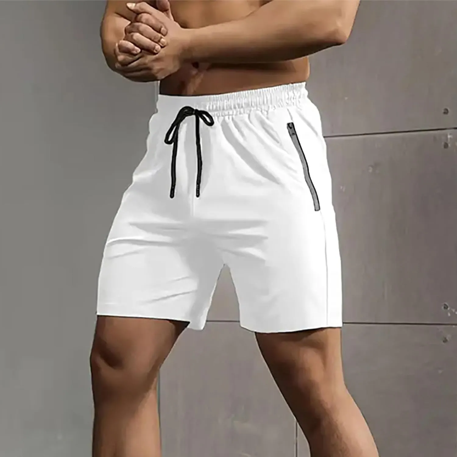 Cambkatl Men's Workout Running Shorts Drawstring Quick Dry Breathable Casual Summer Outdoot Beach Shorts with Zipper Pockets