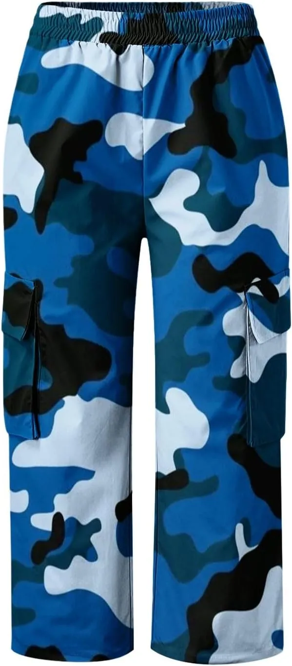 Camo Printed Pants for Womens Training Workout Running Sweatpants Casual Elastic Waist Cropped Trousers with Pockets