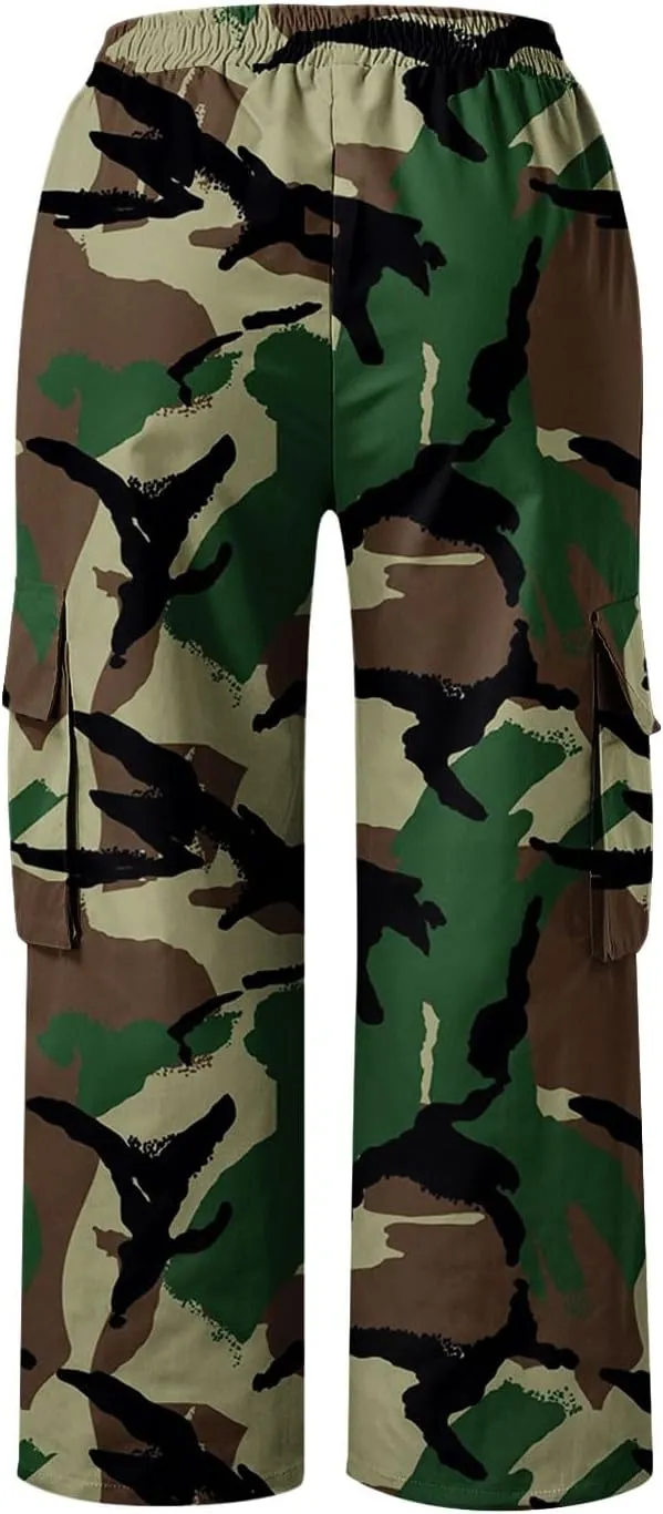 Camo Printed Pants for Womens Training Workout Running Sweatpants Casual Elastic Waist Cropped Trousers with Pockets
