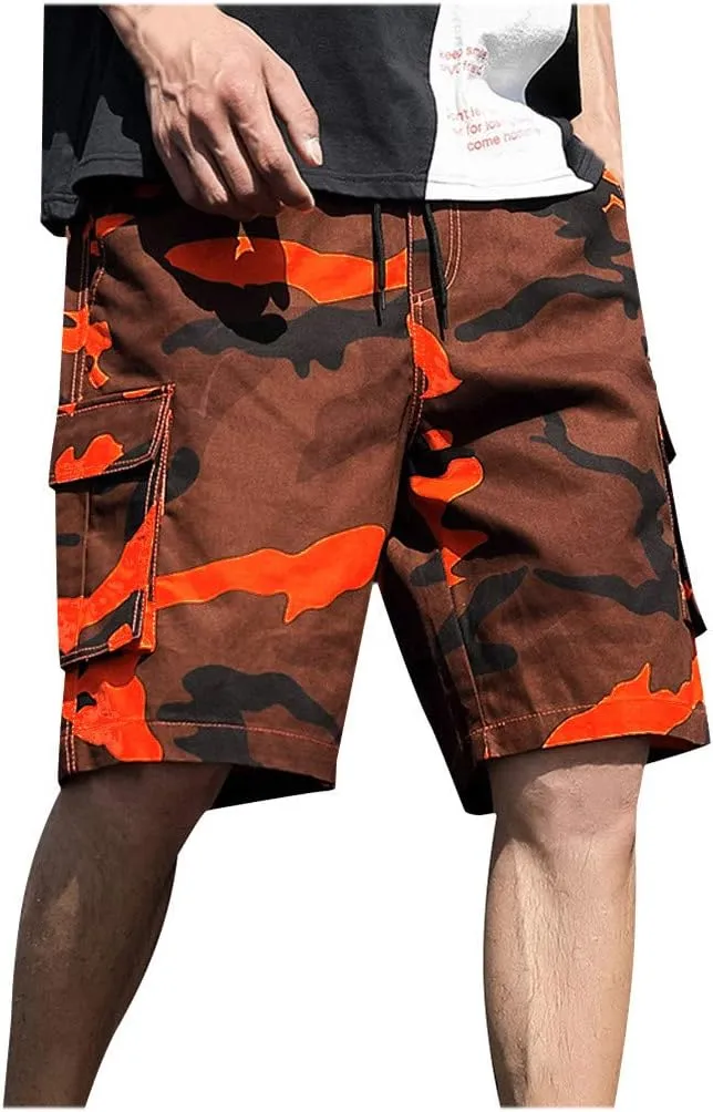 Camo Shorts for Mens 2025 Summer Outdoor Workout Training Overalls Fashion Drawstring Casual Shorts with Multi Pocket