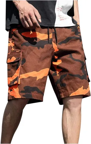 Camo Shorts for Mens 2025 Summer Outdoor Workout Training Overalls Fashion Drawstring Casual Shorts with Multi Pocket