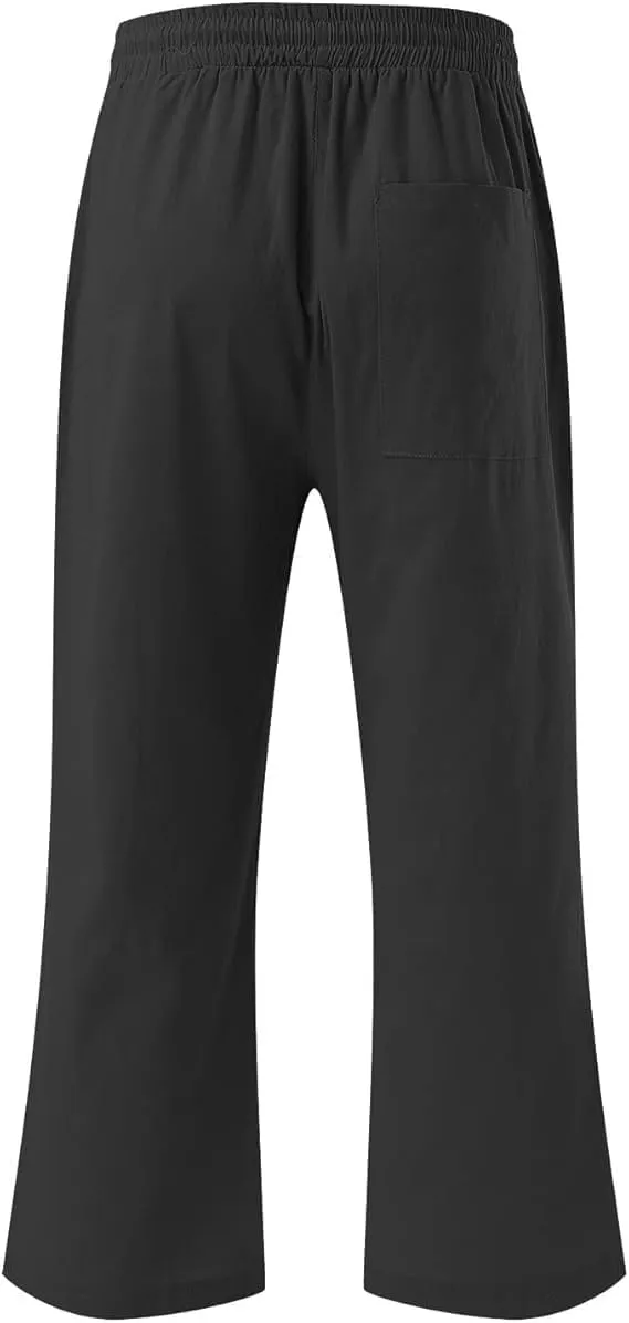 Capri Pants for Women Casual Summer Cotton Elastic High Waist Linen Pants Plus Size Cropped Pant Beach Clothes Trousers