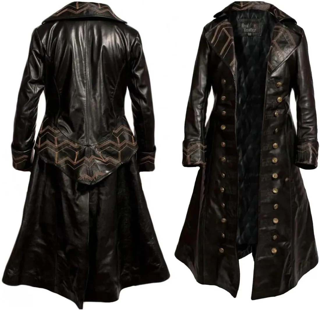 Captain Hook Trench Coat Halloween Cosplay Costume Black Leather Coat