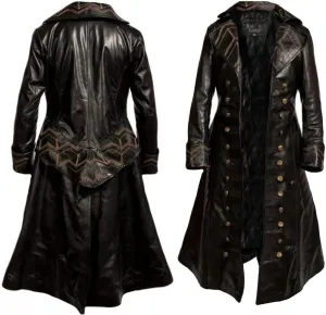 Captain Hook Trench Coat Halloween Cosplay Costume Black Leather Coat