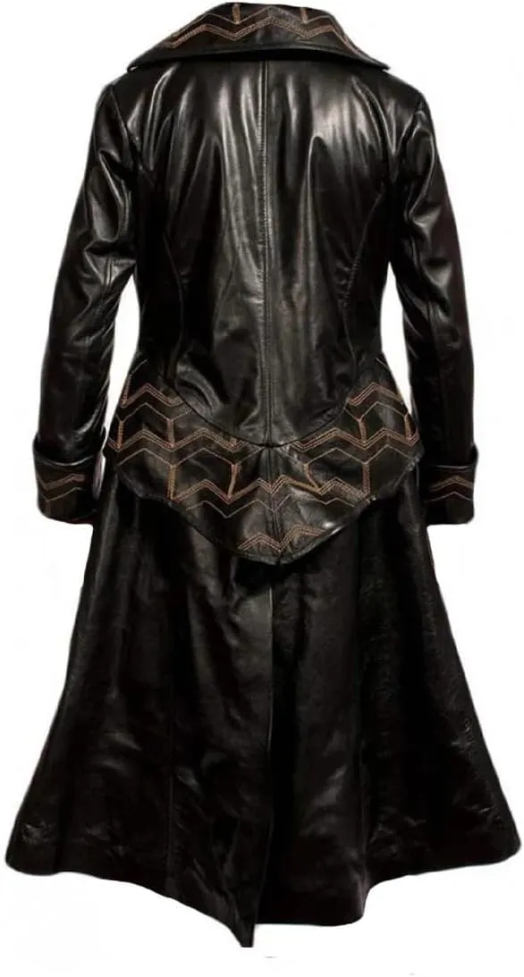 Captain Hook Trench Coat Halloween Cosplay Costume Black Leather Coat