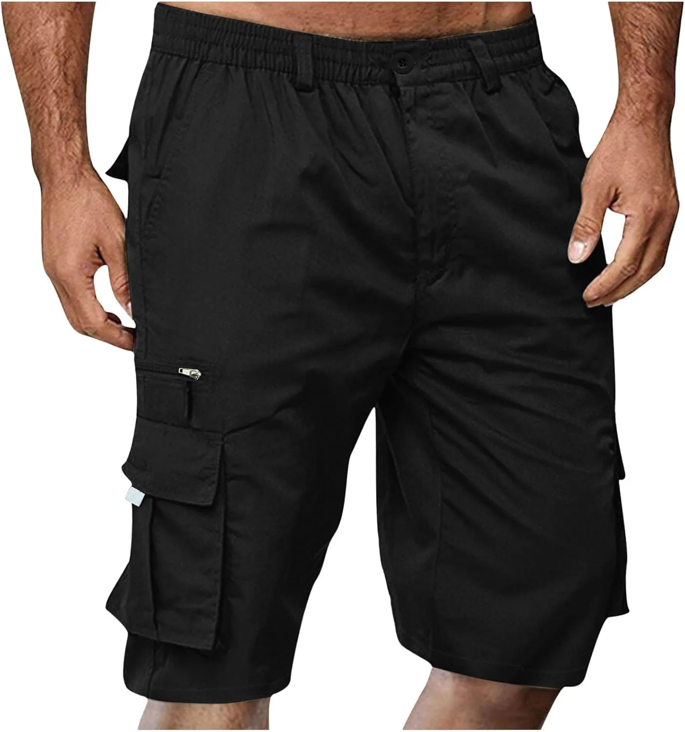 Cargo Shorts for Men Baggy Lightweight Casual Fashion Shorts with Multi-Pocket Button Zipper Elastic Waist Half Pants