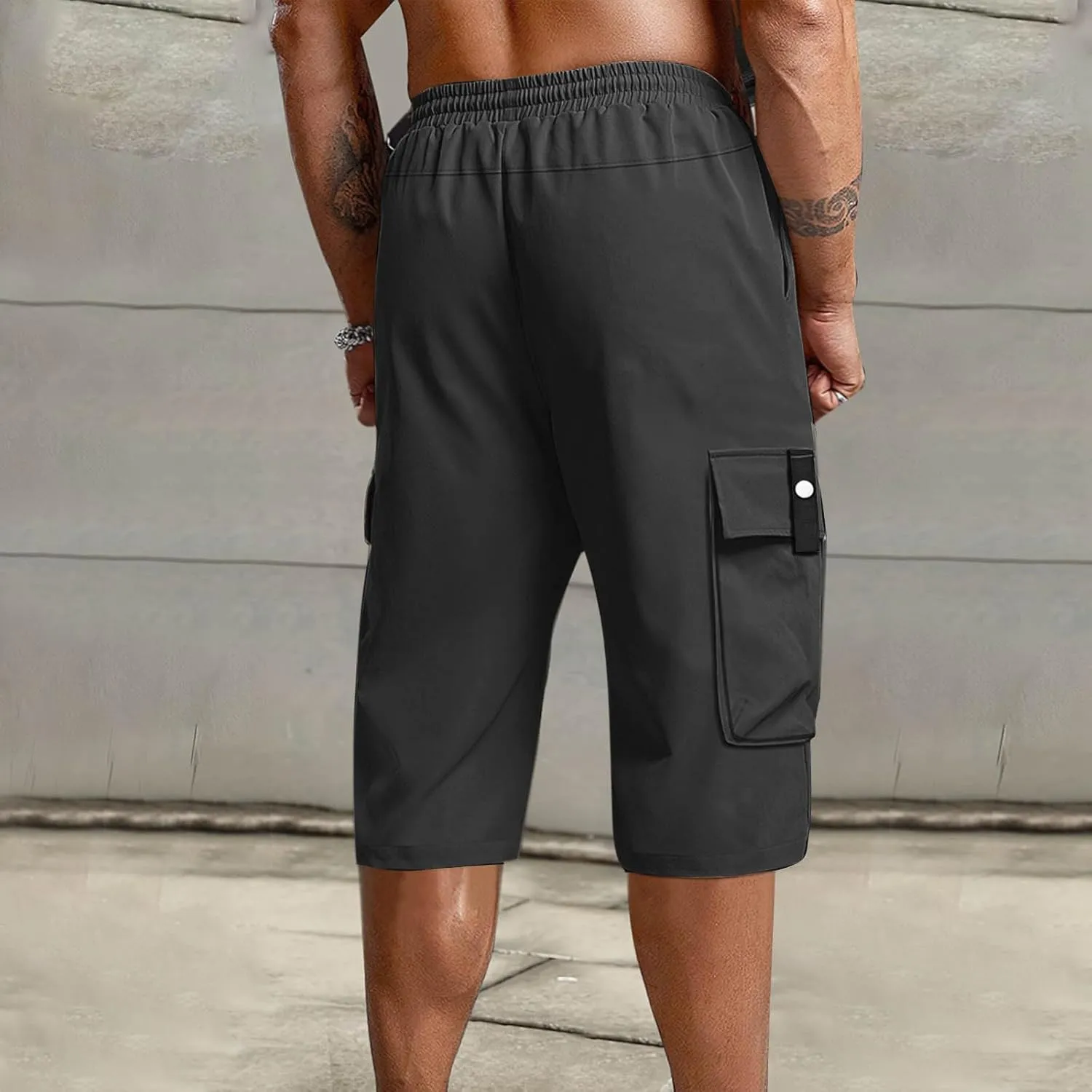 Cargo Shorts for Men Below Knee Lightweight Waterproof Long Shorts Quick Dry Work Bermuda Short Pants Multi Pockets