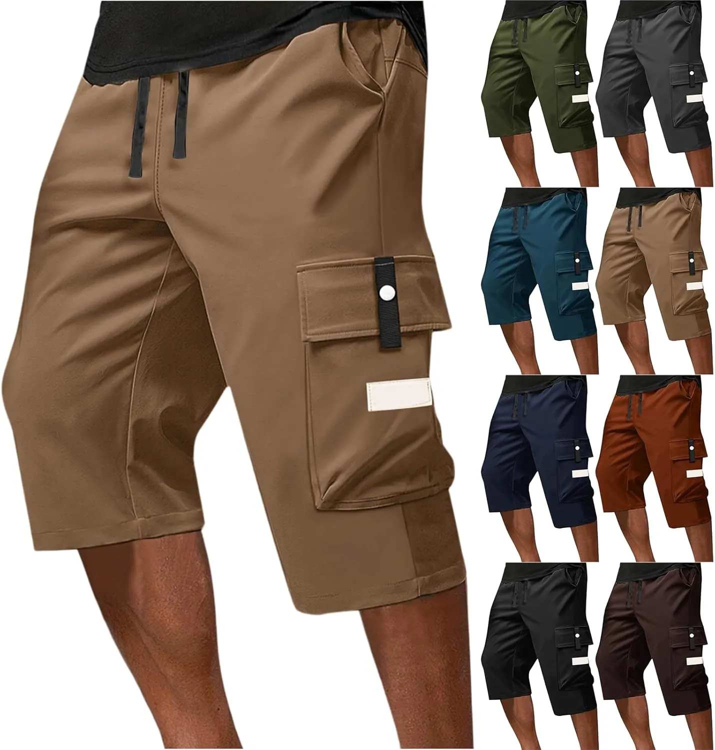 Cargo Shorts for Men Below Knee Lightweight Waterproof Long Shorts Quick Dry Work Bermuda Short Pants Multi Pockets