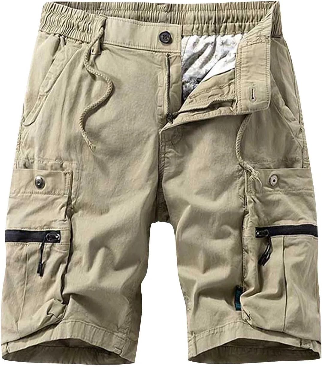 Cargo Shorts for Men Cotton Plus Size Stretch Comfy Sweat Short Drawstring Baggy Multiple Pockets Workwear Shorts