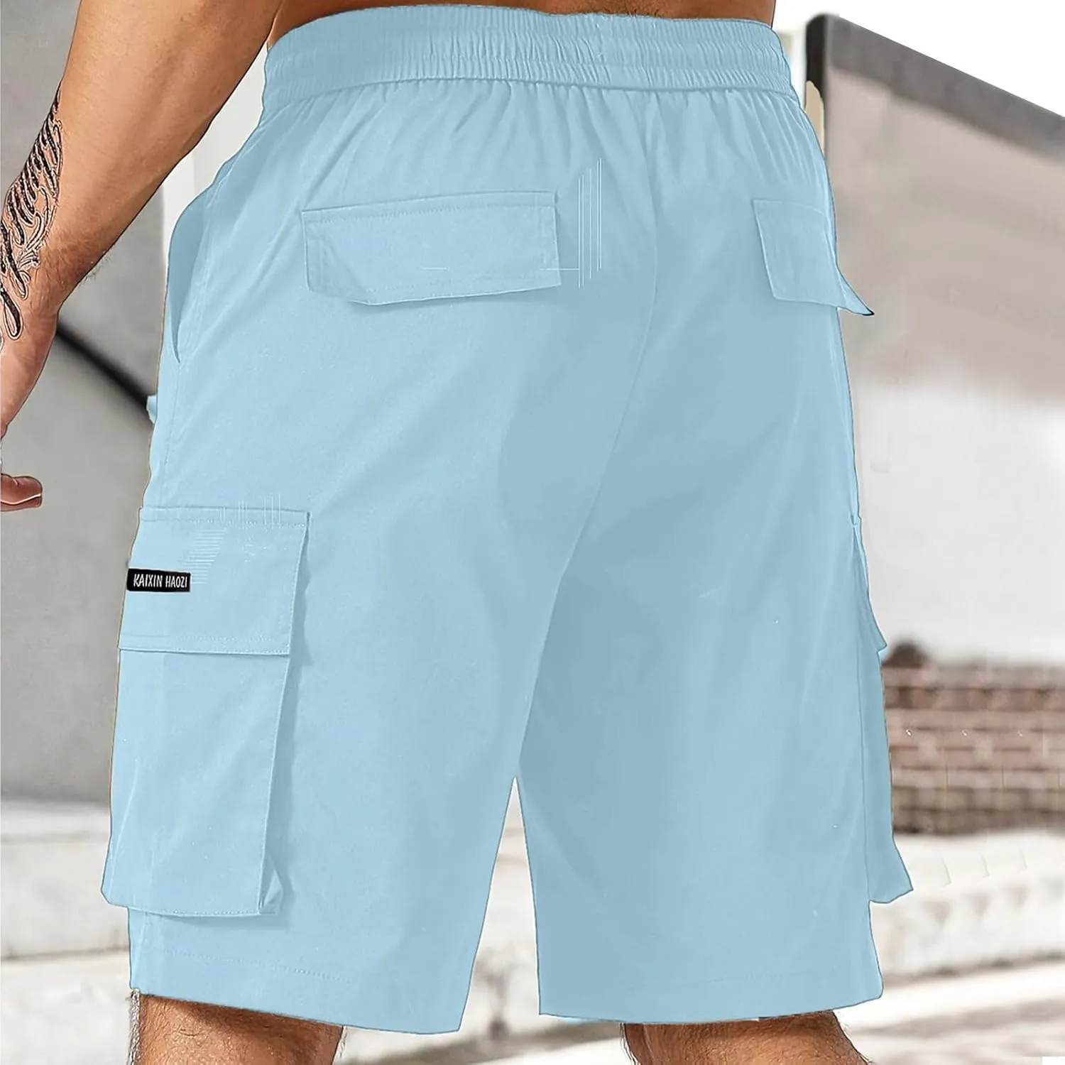 Cargo Shorts for Men Drawstring Elastic Waist Athletic Work Shorts Outdoor Hiking Short Pants with Multi Pockets