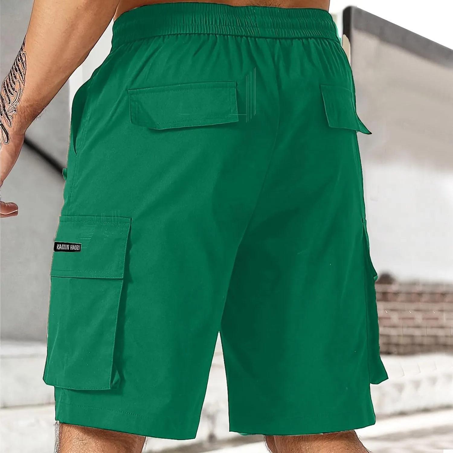 Cargo Shorts for Men Drawstring Elastic Waist Athletic Work Shorts Outdoor Hiking Short Pants with Multi Pockets