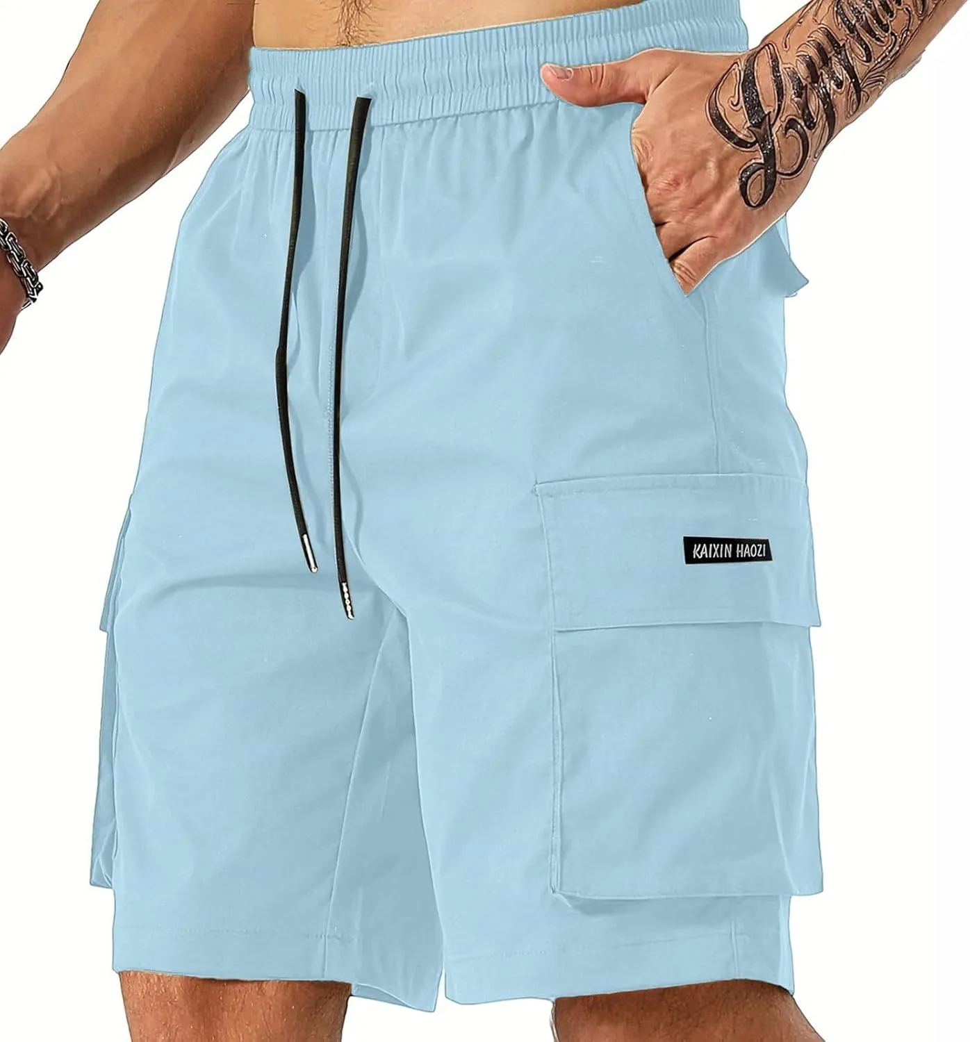 Cargo Shorts for Men Drawstring Elastic Waist Athletic Work Shorts Outdoor Hiking Short Pants with Multi Pockets
