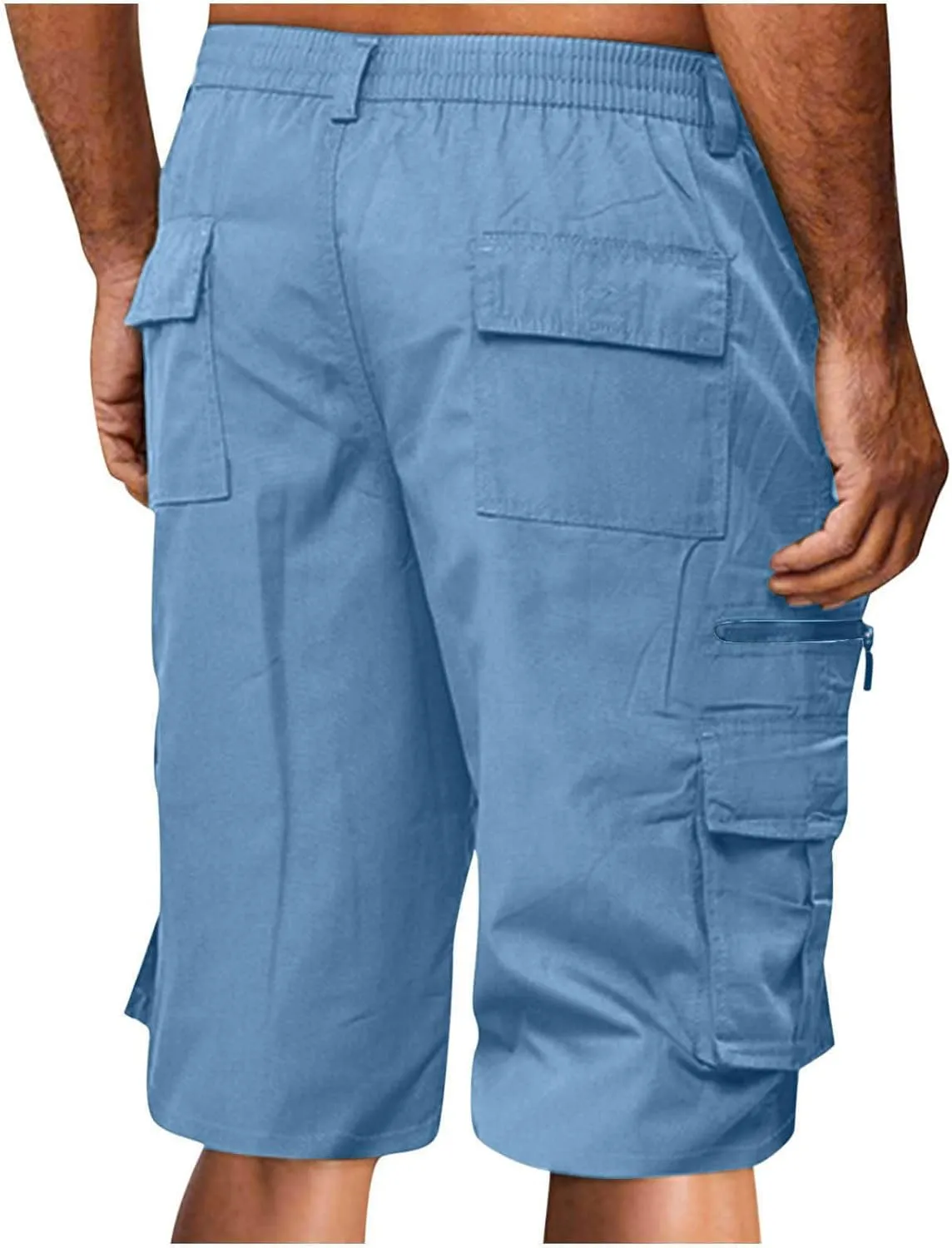 Cargo Shorts for Men Elastic Waist 2024 Summer Casual Bermuda Shorts Drawstring Stretch Loose Shorts & Multi Pockets