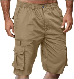 Cargo Shorts for Men Elastic Waist 2024 Summer Casual Bermuda Shorts Drawstring Stretch Loose Shorts & Multi Pockets