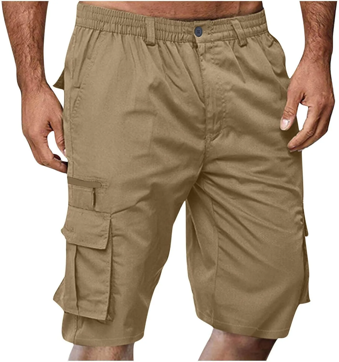 Cargo Shorts for Men Elastic Waist 2024 Summer Casual Bermuda Shorts Drawstring Stretch Loose Shorts & Multi Pockets
