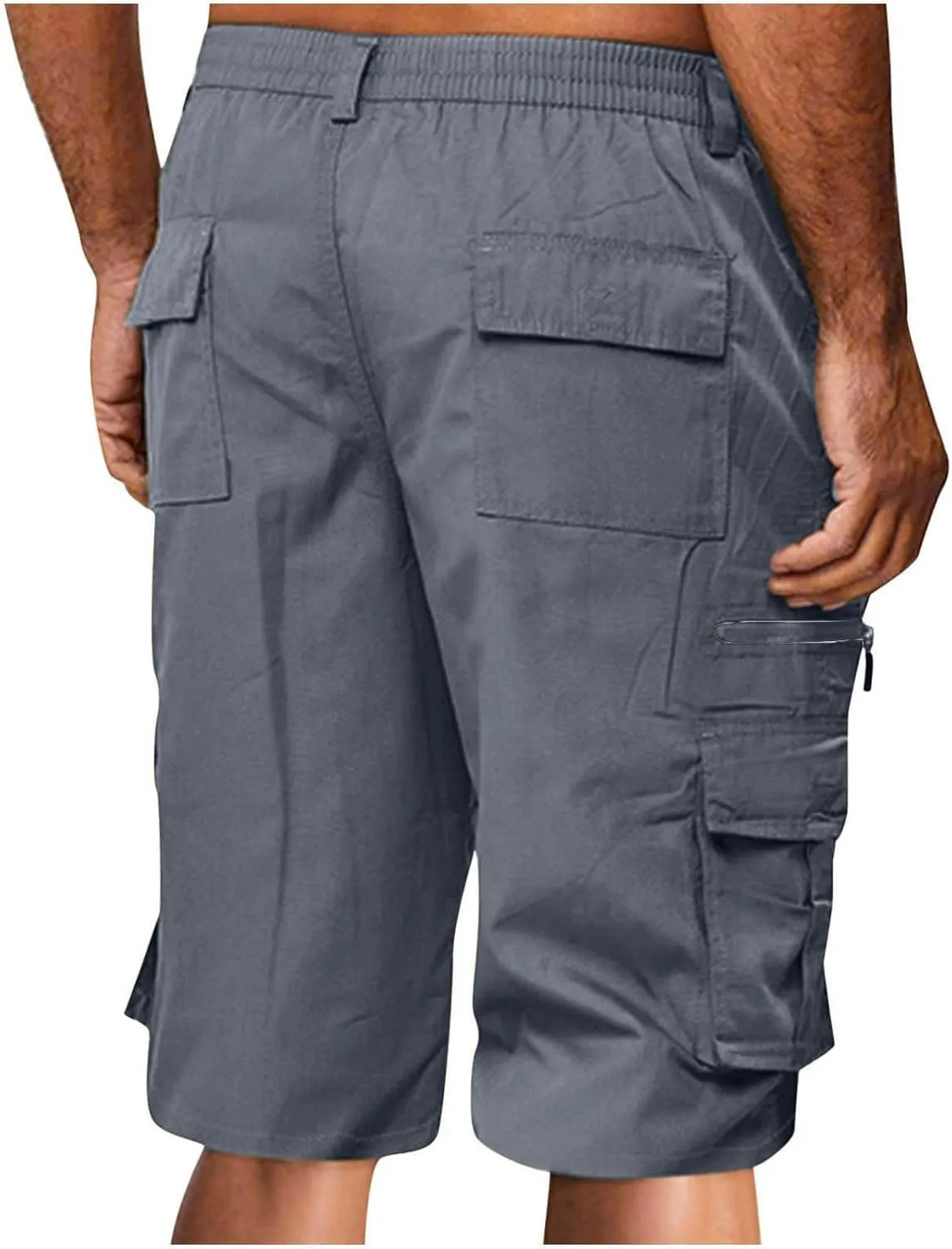 Cargo Shorts for Men Elastic Waist 2024 Summer Casual Bermuda Shorts Drawstring Stretch Loose Shorts & Multi Pockets