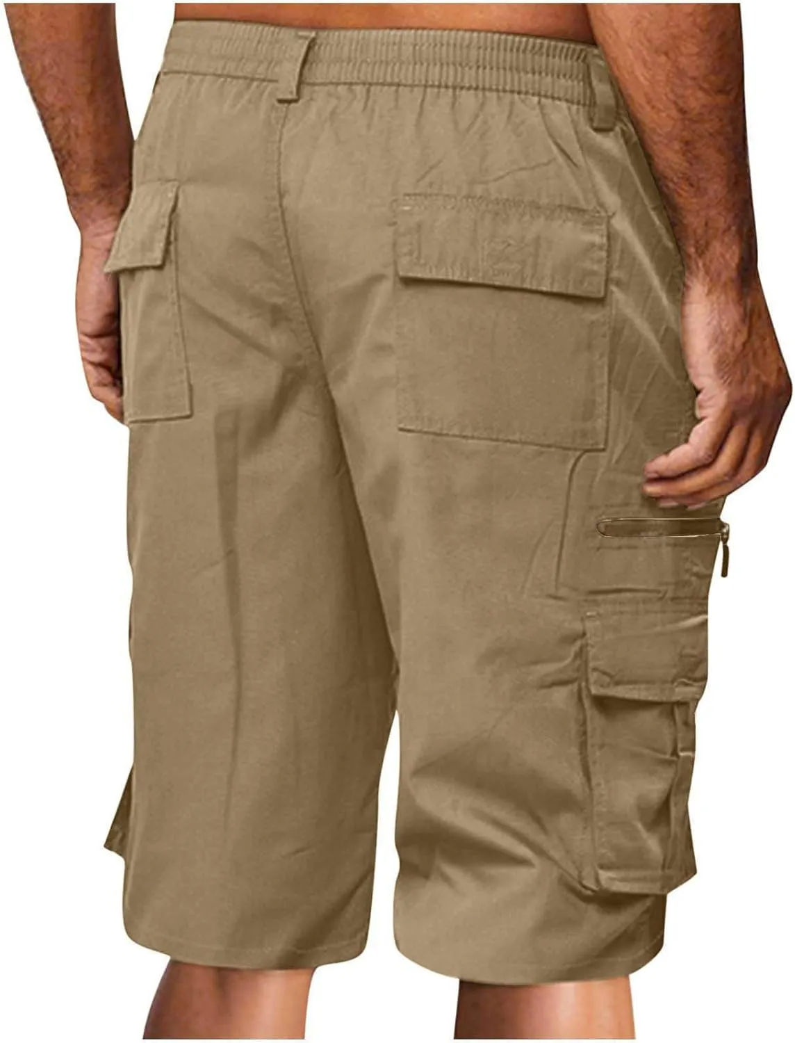 Cargo Shorts for Men Elastic Waist 2024 Summer Casual Bermuda Shorts Drawstring Stretch Loose Shorts & Multi Pockets