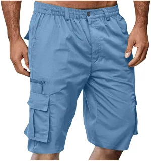 Cargo Shorts for Men Elastic Waist 2024 Summer Casual Bermuda Shorts Drawstring Stretch Loose Shorts & Multi Pockets